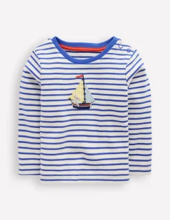 Tops & Bodysuits-Boden Long Sleeve Appliqué T-shirt-Ivory and Blue Heron Stripe IvoryandBlueHeronStripe