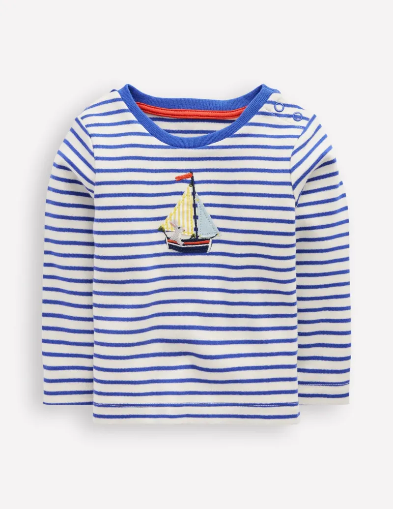 Tops & Bodysuits-Boden Long Sleeve Appliqué T-shirt-Ivory and Blue Heron Stripe IvoryandBlueHeronStripe