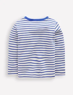Tops & Bodysuits-Boden Long Sleeve Appliqué T-shirt-Ivory and Blue Heron Stripe IvoryandBlueHeronStripe