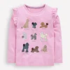 Tops & T-Shirts-Boden Long Sleeve Frill Logo Top-Bubblegum Pink Dogs BubblegumPinkDogs