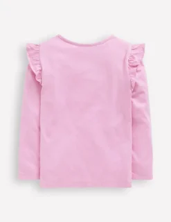 Tops & T-Shirts-Boden Long Sleeve Frill Logo Top-Bubblegum Pink Dogs BubblegumPinkDogs