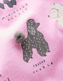 Tops & T-Shirts-Boden Long Sleeve Frill Logo Top-Bubblegum Pink Dogs BubblegumPinkDogs