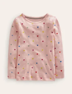 Tops & T-Shirts-Boden Long Sleeve Pointelle Top-Provence Pink Hearts ProvencePinkHearts