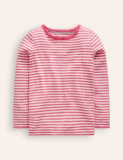 Tops & T-Shirts-Boden Long Sleeve Pointelle Top-Ivory/ Rose Petal Pink