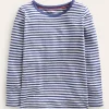 Tops & T-Shirts-Boden Long Sleeve Pointelle Top-Starboard Blue/Soft Ivory StarboardBlue/SoftIvory