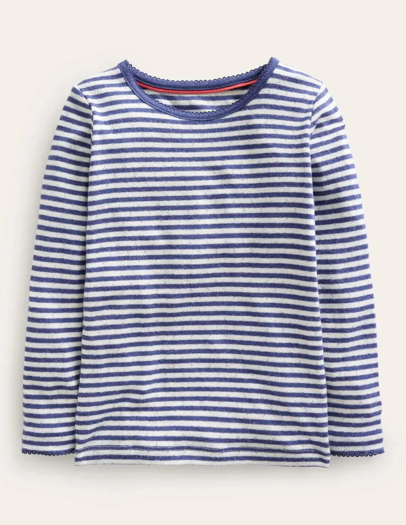 Tops & T-Shirts-Boden Long Sleeve Pointelle Top-Starboard Blue/Soft Ivory StarboardBlue/SoftIvory