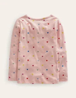Tops & T-Shirts-Boden Long Sleeve Pointelle Top-Provence Pink Hearts ProvencePinkHearts