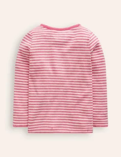 Tops & T-Shirts-Boden Long Sleeve Pointelle Top-Ivory/ Rose Petal Pink