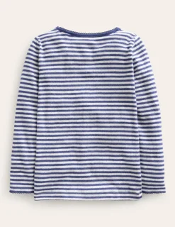 Tops & T-Shirts-Boden Long Sleeve Pointelle Top-Starboard Blue/Soft Ivory StarboardBlue/SoftIvory