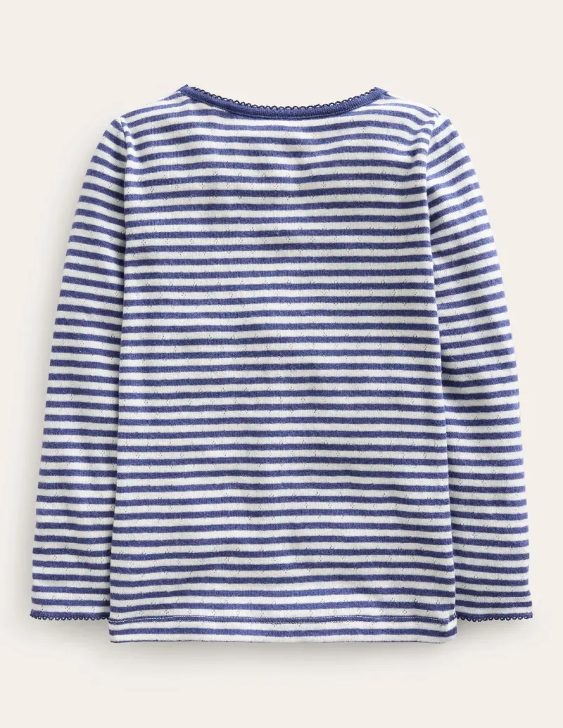 Tops & T-Shirts-Boden Long Sleeve Pointelle Top-Starboard Blue/Soft Ivory StarboardBlue/SoftIvory