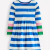 Dresses-Boden Long-Sleeved Fun Jersey Dress-Gallery Blue/ Ivory Stripe GalleryBlue/IvoryStripe