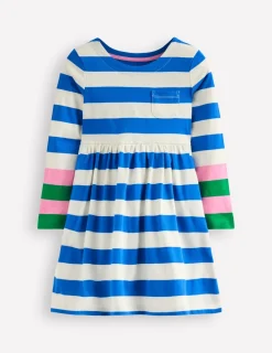 Dresses-Boden Long-Sleeved Fun Jersey Dress-Gallery Blue/ Ivory Stripe GalleryBlue/IvoryStripe