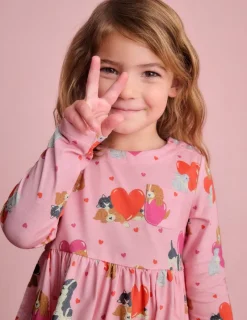 Dresses-Boden Long-Sleeved Fun Jersey Dress-Chalk Pink Valentines Pets ChalkPinkValentinesPets