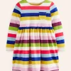 Dresses-Boden Long-Sleeved Fun Jersey Dress-Rainbow Multi Stripe RainbowMultiStripe