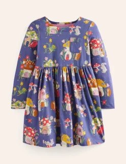Dresses-Boden Long-Sleeved Fun Jersey Dress-Starboard Toadstool Village StarboardToadstoolVillage