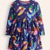 Dresses-Boden Long-Sleeved Fun Jersey Dress-College Navy Owls CollegeNavyOwls