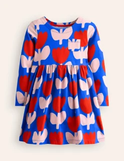 Dresses-Boden Long-Sleeved Fun Jersey Dress-Kingfisher Blue Bold Floral KingfisherBlueBoldFloral