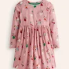Dresses-Boden Long-Sleeved Fun Jersey Dress-Vintage Pink Festive Bunny VintagePinkFestiveBunny