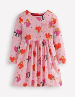 Dresses-Boden Long-Sleeved Fun Jersey Dress-Chalk Pink Valentines Pets ChalkPinkValentinesPets