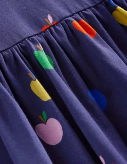 Dresses-Boden Long-Sleeved Fun Jersey Dress-College Navy Rainbow Apples CollegeNavyRainbowApples