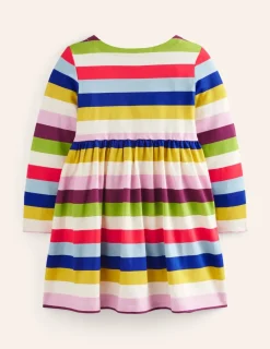 Dresses-Boden Long-Sleeved Fun Jersey Dress-Rainbow Multi Stripe RainbowMultiStripe