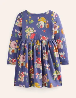 Dresses-Boden Long-Sleeved Fun Jersey Dress-Starboard Toadstool Village StarboardToadstoolVillage