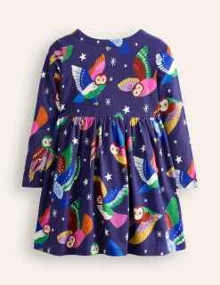 Dresses-Boden Long-Sleeved Fun Jersey Dress-College Navy Owls CollegeNavyOwls