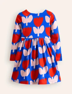 Dresses-Boden Long-Sleeved Fun Jersey Dress-Kingfisher Blue Bold Floral KingfisherBlueBoldFloral