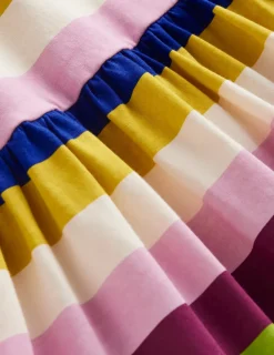 Dresses-Boden Long-Sleeved Fun Jersey Dress-Rainbow Multi Stripe RainbowMultiStripe