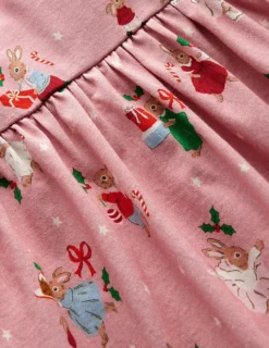 Dresses-Boden Long-Sleeved Fun Jersey Dress-Vintage Pink Festive Bunny VintagePinkFestiveBunny