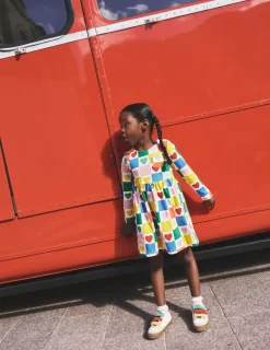 Dresses-Boden Long-Sleeved Fun Jersey Dress-Multi Chequerboard Hearts MultiChequerboardHearts