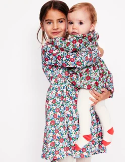 Dresses-Boden Long-Sleeved Fun Jersey Dress-Glacier Blue Winter Floral GlacierBlueWinterFloral