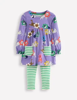 Tunics | Tops & T-Shirts-Boden Long-sleeved print tunic set-Aster Purple Flower Cats AsterPurpleFlowerCats