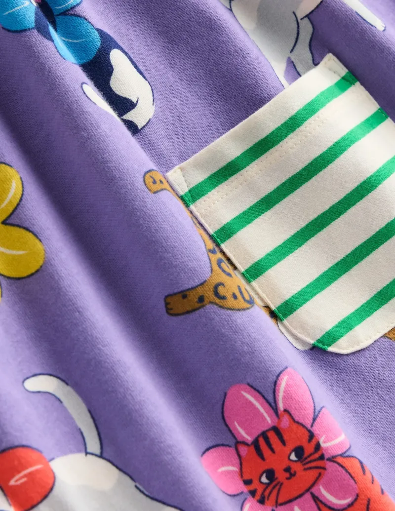 Tunics | Tops & T-Shirts-Boden Long-sleeved print tunic set-Aster Purple Flower Cats AsterPurpleFlowerCats