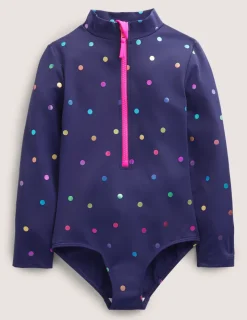 Swimwear & Beachwear-Boden Long-Sleeved Swimsuit-Navy Rainbow Confetti Spot NavyRainbowConfettiSpot