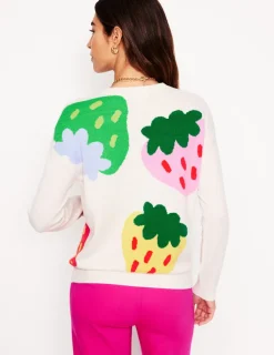 Sweaters & Cardigans-Boden Lydia Cashmere Jumper-Ecru, Strawberries Ecru,Strawberries