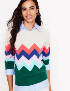 Sweaters & Cardigans-Boden Lydia Cashmere Jumper-Multi, Zig Zag Multi,ZigZag