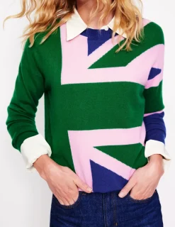 Sweaters & Cardigans-Boden Lydia Cashmere Jumper-Rich Emerald Green, Union Jack RichEmeraldGreen,UnionJack
