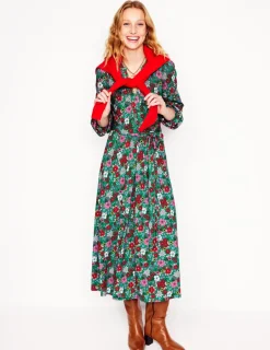 Dresses & Jumpsuits | Midi-Boden Maeve Trim Jersey Midi Dress-Rich Emerald, Blossom Scatter RichEmerald,BlossomScatter