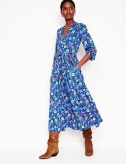 Dresses & Jumpsuits | Midi-Boden Maeve Trim Jersey Midi Dress-Gallery Blue, Blossom Scatter GalleryBlue,BlossomScatter