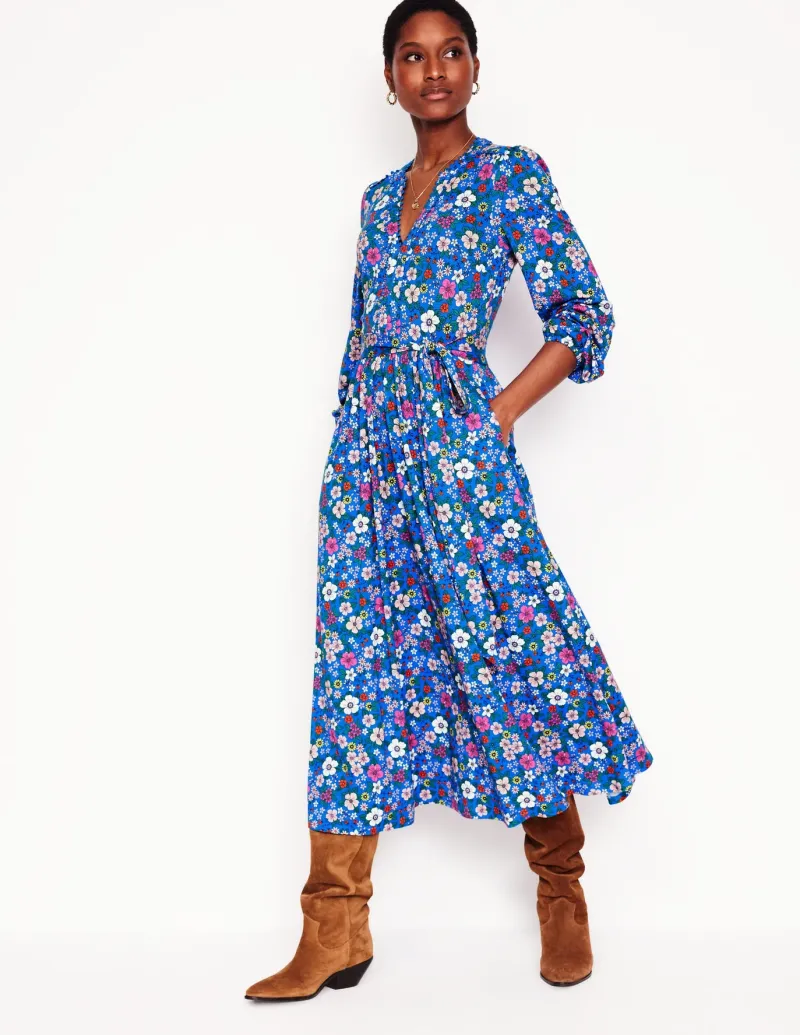 Dresses & Jumpsuits | Midi-Boden Maeve Trim Jersey Midi Dress-Gallery Blue, Blossom Scatter GalleryBlue,BlossomScatter