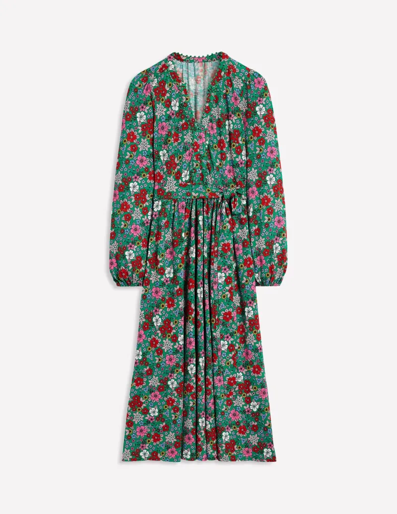 Dresses & Jumpsuits | Midi-Boden Maeve Trim Jersey Midi Dress-Rich Emerald, Blossom Scatter RichEmerald,BlossomScatter