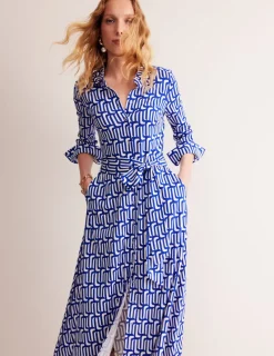 Petite Dresses | Midi-Boden Marcia Jersey Midi Shirt Dress-Sapphire Blue, Falling Geo SapphireBlue,FallingGeo