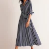 Petite Dresses | Midi-Boden Marcia Jersey Midi Shirt Dress-Navy, Ivory Stripe Navy,IvoryStripe