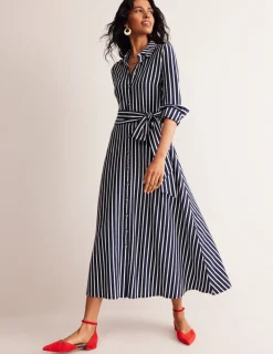 Petite Dresses | Midi-Boden Marcia Jersey Midi Shirt Dress-Navy, Ivory Stripe Navy,IvoryStripe