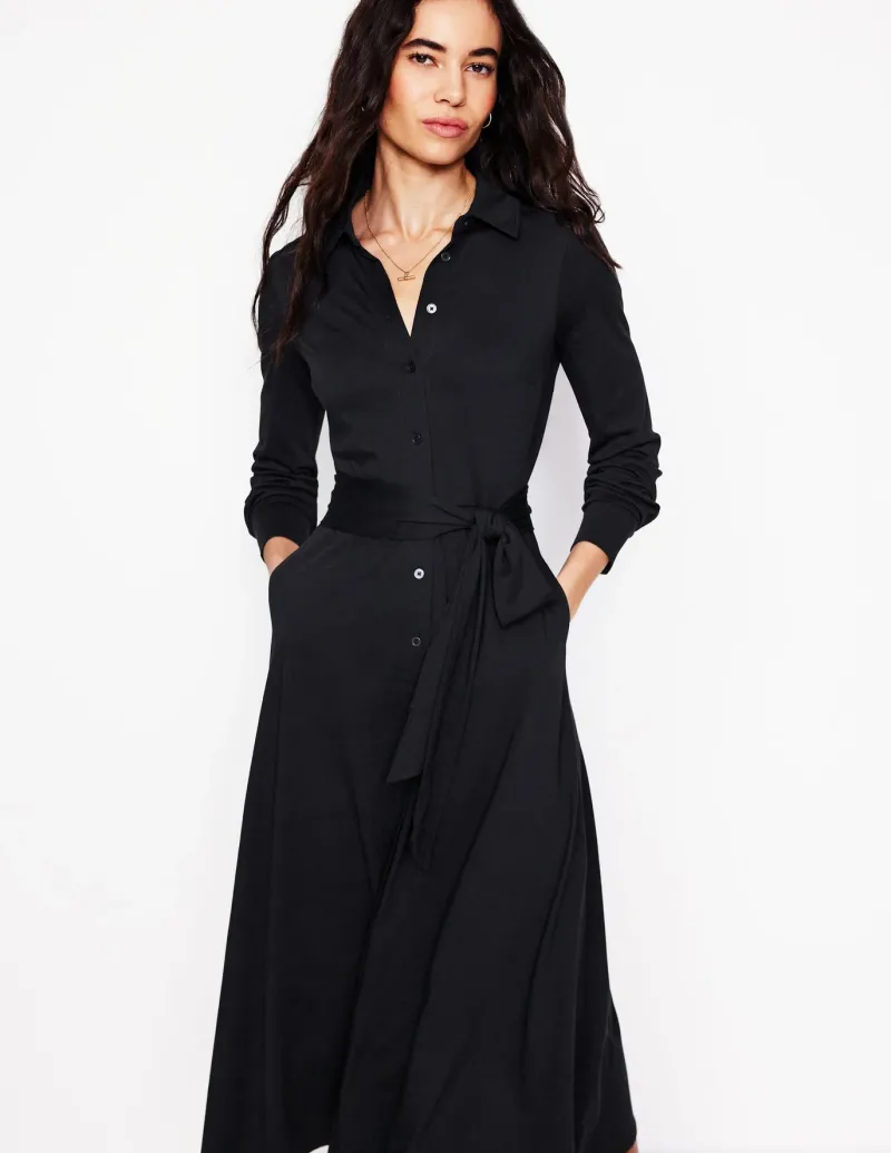 Dresses & Jumpsuits | Midi-Boden Marcia Jersey Midi Shirt Dress- Black