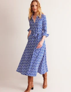 Petite Dresses | Midi-Boden Marcia Jersey Midi Shirt Dress-Sapphire Blue, Falling Geo SapphireBlue,FallingGeo