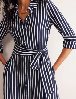 Petite Dresses | Midi-Boden Marcia Jersey Midi Shirt Dress-Navy, Ivory Stripe Navy,IvoryStripe