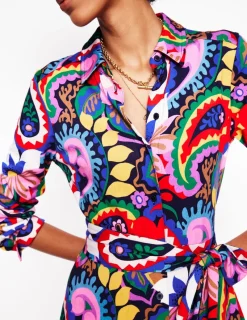 Petite Dresses | Midi-Boden Marcia Jersey Midi Shirt Dress-Multi, Botanical Paisley Multi,BotanicalPaisley