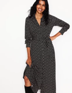 Petite Dresses | Midi-Boden Marcia Jersey Midi Shirt Dress-Black, Abstract Dot Black,AbstractDot